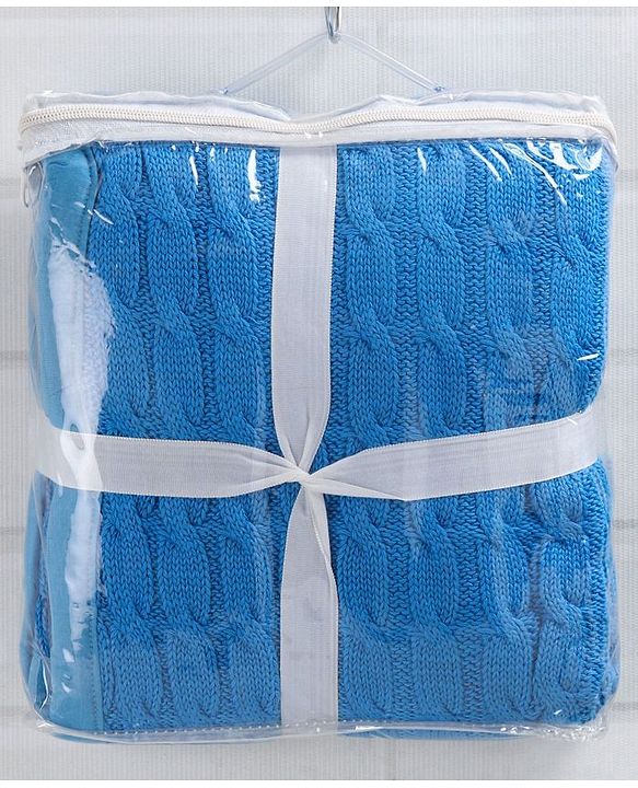 Babyhug Premium Cotton Knitted & Fur Blanket - Blue