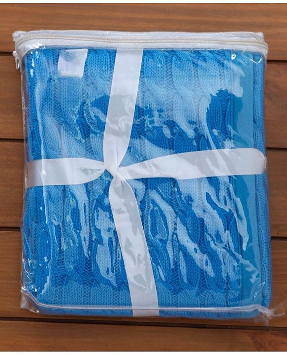 Babyhug Premium Cotton Knitted & Fur Blanket - Blue