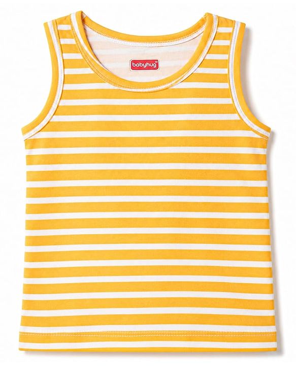 Babyhug 100% Cotton Single Jersey Knit Sleeveless Antibacterial Sando Striped Vests With Cub Print Pack of 3 - Multicolor