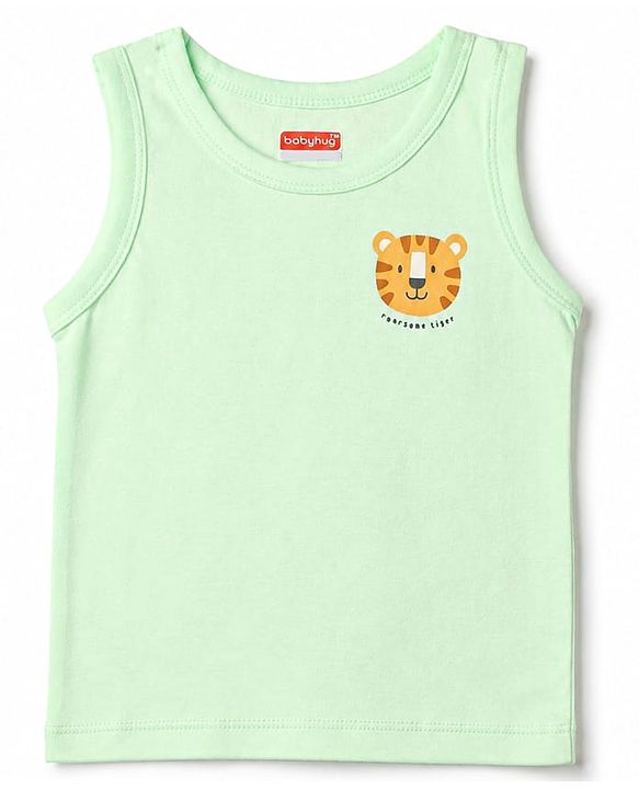 Babyhug 100% Cotton Single Jersey Knit Sleeveless Antibacterial Sando Striped Vests With Cub Print Pack of 3 - Multicolor