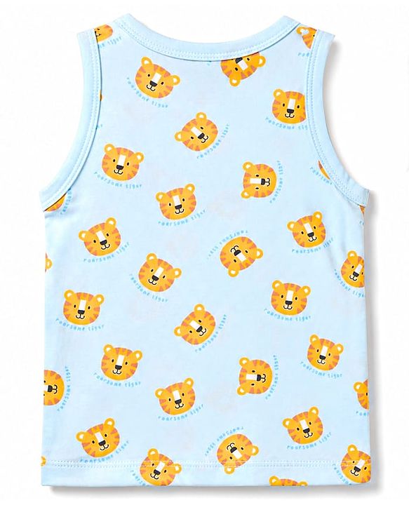 Babyhug 100% Cotton Single Jersey Knit Sleeveless Antibacterial Sando Striped Vests With Cub Print Pack of 3 - Multicolor