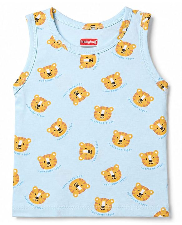 Babyhug 100% Cotton Single Jersey Knit Sleeveless Antibacterial Sando Striped Vests With Cub Print Pack of 3 - Multicolor
