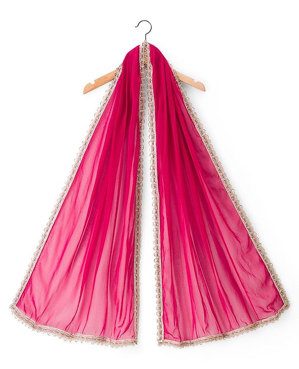 Pine Kids Woven Half Sleeves Floral Embroidered Choli Lehenga Set With Dupatta - Dark Pink