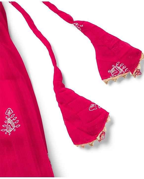 Pine Kids Woven Half Sleeves Floral Embroidered Choli Lehenga Set With Dupatta - Dark Pink