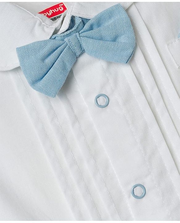 Babyhug 100% Cotton Woven Half Sleeves Solid Party Romper With Bow Applique - Light Blue
