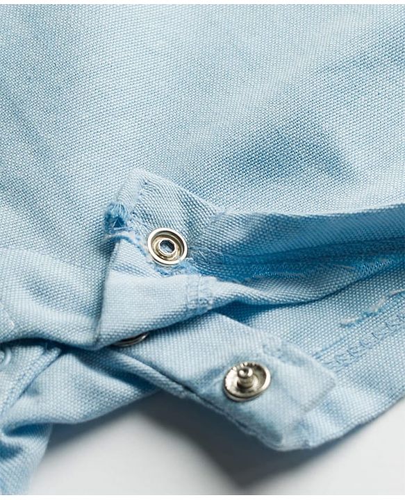 Babyhug 100% Cotton Woven Half Sleeves Solid Party Romper With Bow Applique - Light Blue
