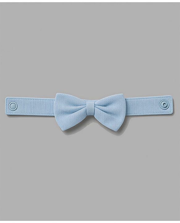 Babyhug 100% Cotton Woven Half Sleeves Solid Party Romper With Bow Applique - Light Blue