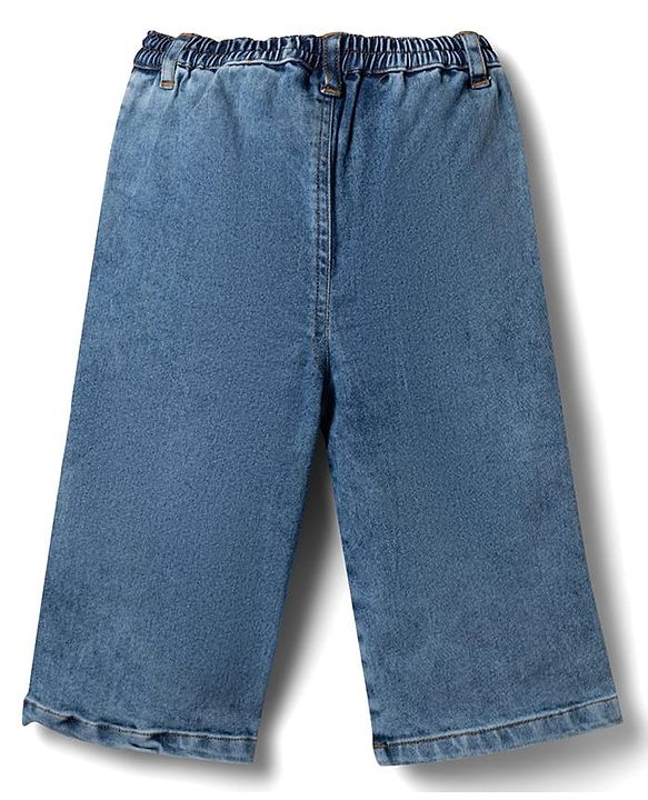 Babyhug Disney Full Length Denim Jeans with Minnie Mouse Patch - Blue