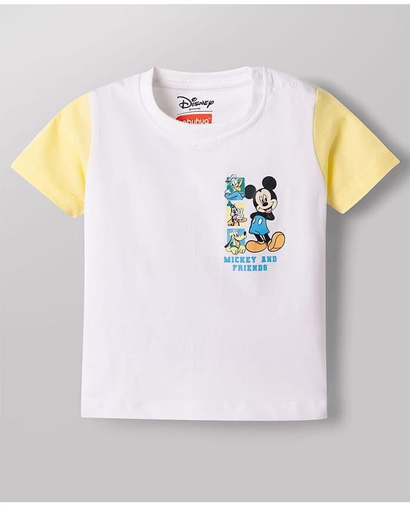 Babyhug Disney Single Jersey Knit Half Sleeves T-Shirt & Denim Shorts set with Front & Back Mickey & Friends Graphics - Multicolor