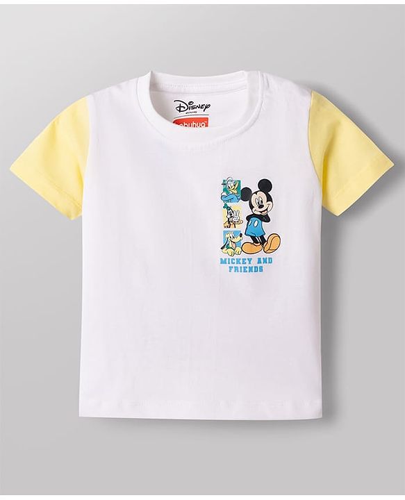 Babyhug Disney Single Jersey Knit Half Sleeves T-Shirt & Denim Shorts set with Front & Back Mickey & Friends Graphics - Multicolor