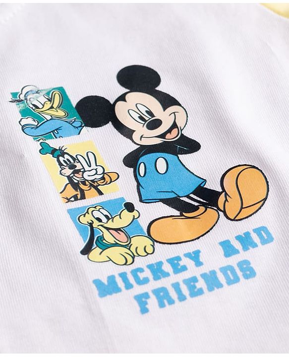 Babyhug Disney Single Jersey Knit Half Sleeves T-Shirt & Denim Shorts set with Front & Back Mickey & Friends Graphics - Multicolor