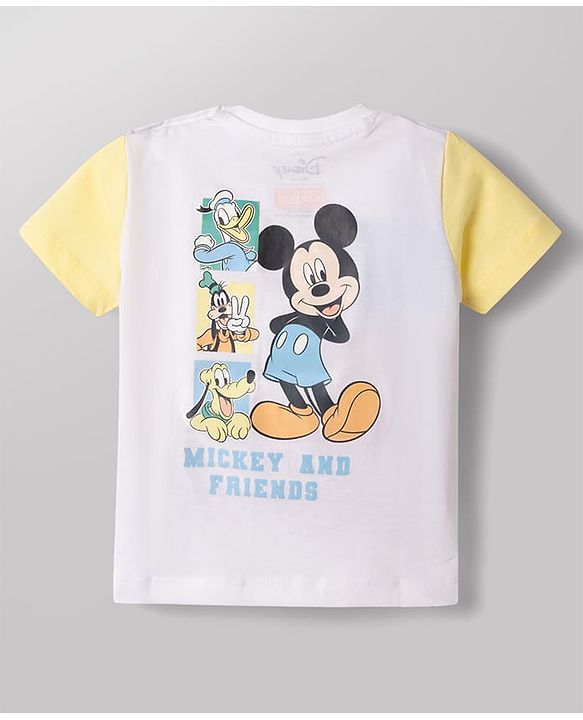 Babyhug Disney Single Jersey Knit Half Sleeves T-Shirt & Denim Shorts set with Front & Back Mickey & Friends Graphics - Multicolor