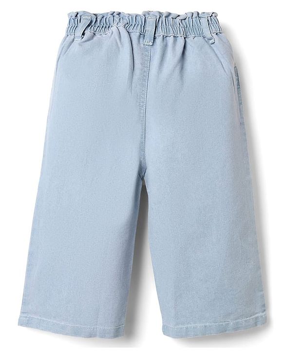 Babyhug Disney Denim Full Length Jeans With Minnie Mouse Graphic & Bow Embroidery - Light Blue