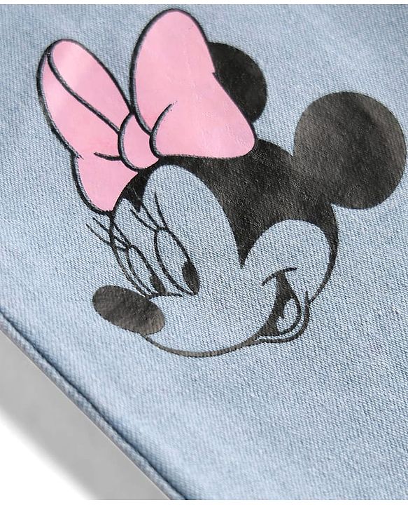 Babyhug Disney Denim Full Length Jeans With Minnie Mouse Graphic & Bow Embroidery - Light Blue