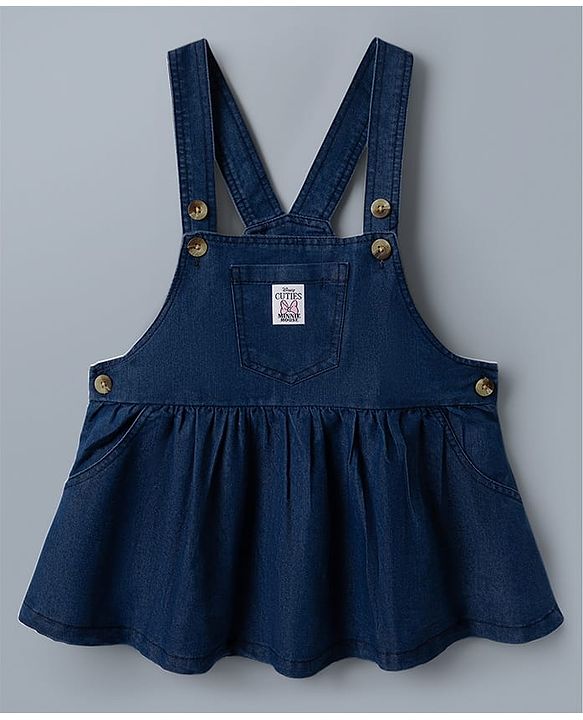 Babyhug Disney Single Jersey Knit Denim Frock with Half Sleeves T-Shirt with Minnie Mouse Graphics - White & Blue
