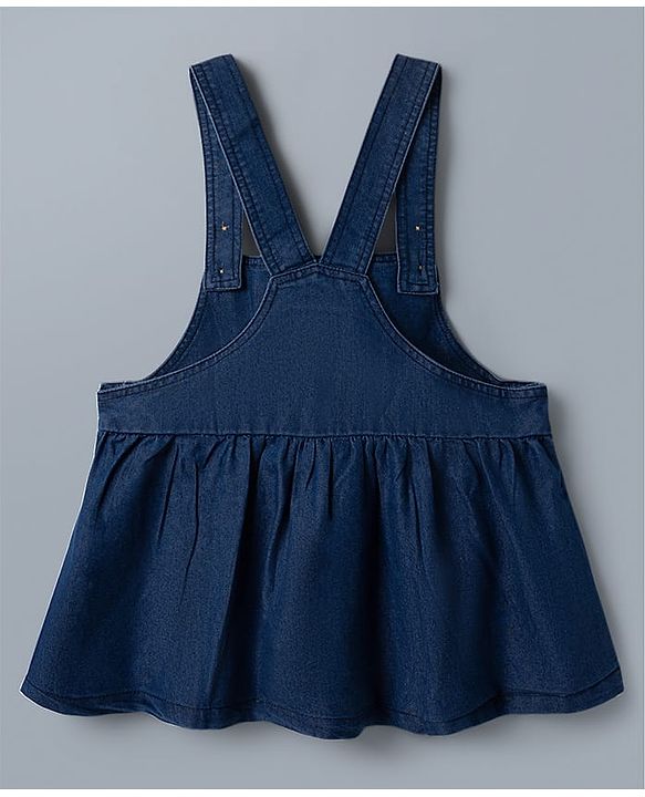 Babyhug Disney Single Jersey Knit Denim Frock with Half Sleeves T-Shirt with Minnie Mouse Graphics - White & Blue
