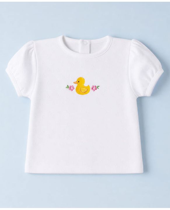 Babyhug 100% Cotton Interlock Knit Half Sleeves Onesies With Duck Embroidery - Orange