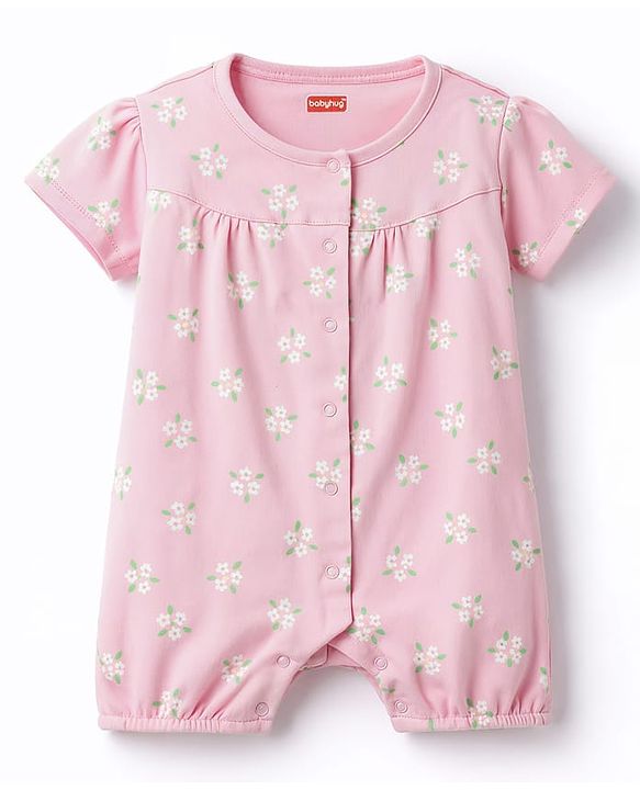 Babyhug 100% Cotton Knit Half Sleeves Solid & Floral Printed Rompers Pack of 2 - Multicolor