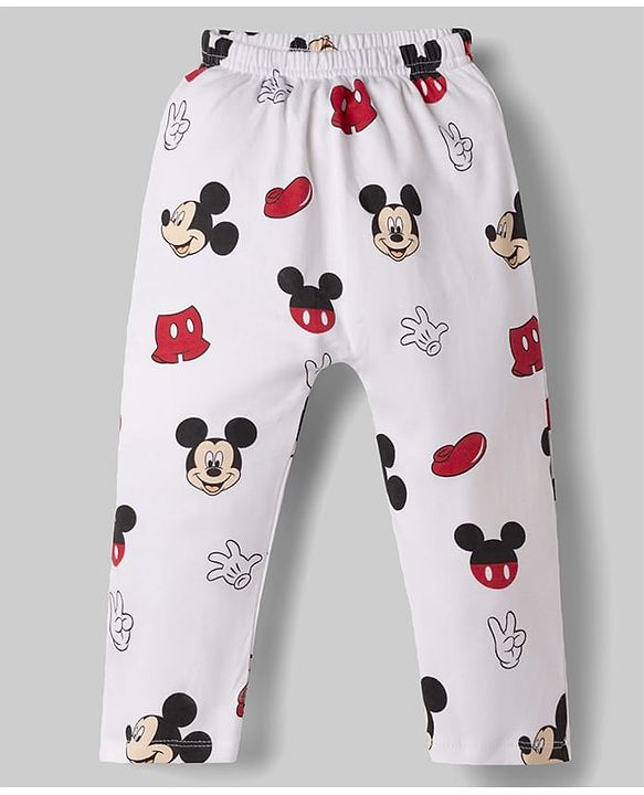 Babyhug Disney Interlock Knit Full Length Mickey Mouse Printed Diaper Leggings Pack of 2 - Red & White