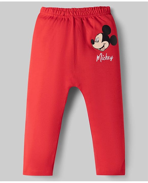 Babyhug Disney Interlock Knit Full Length Mickey Mouse Printed Diaper Leggings Pack of 2 - Red & White