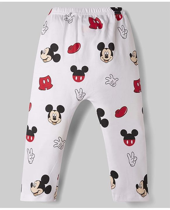 Babyhug Disney Interlock Knit Full Length Mickey Mouse Printed Diaper Leggings Pack of 2 - Red & White