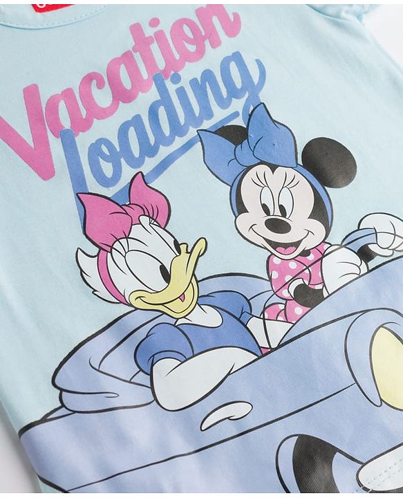 Babyhug Disney Single Jersey Knit Half Sleeves T-Shirt & Denim Shorts Set with Minnie & Friends Graphics - Multicolor