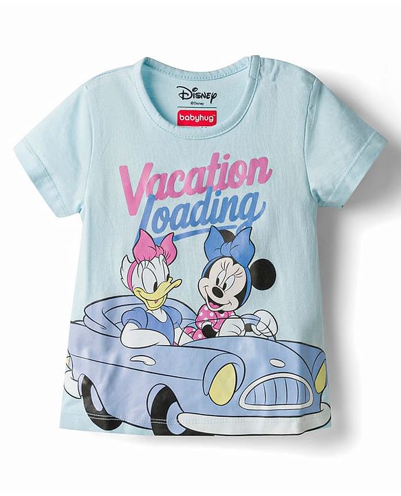 Babyhug Disney Single Jersey Knit Half Sleeves T-Shirt & Denim Shorts Set with Minnie & Friends Graphics - Multicolor
