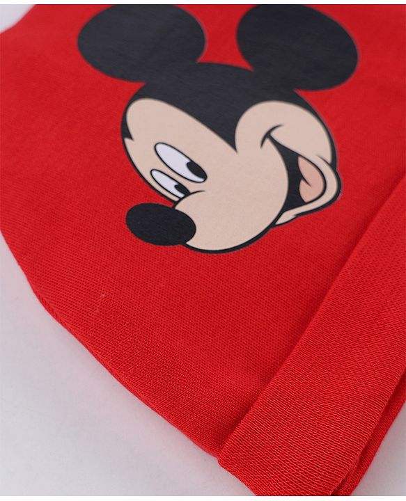 Babyhug Disney Interlock Knit Cap Mittens & Booties with Mickey Mouse Print Red -Diameter 15 cm