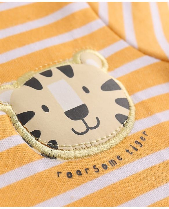 Babyhug 100% Cotton Interlock Knit Half Sleeves Rompers With Tiger Print Pack of 2 - Multicolor