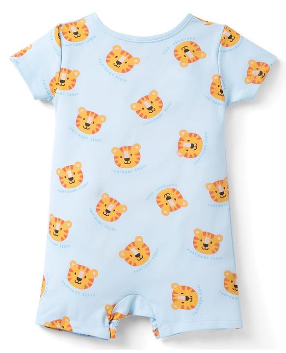 Babyhug 100% Cotton Interlock Knit Half Sleeves Rompers With Tiger Print Pack of 2 - Multicolor