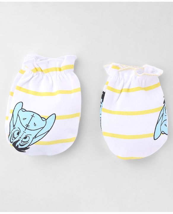 Babyhug Disney Interlock Knit Cap Mittens & Booties with Winnie & Friends Print White- Diameter 14.5 cm