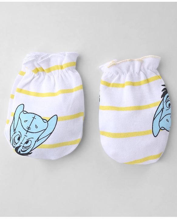 Babyhug Disney Interlock Knit Cap Mittens & Booties with Winnie & Friends Print White- Diameter 14.5 cm