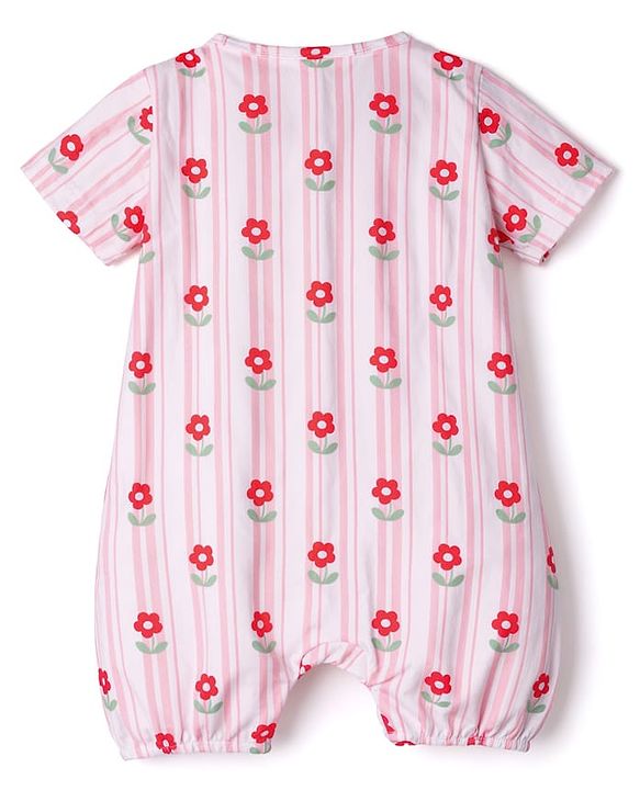 Babyhug 100% Cotton Knit Half Sleeves Floral & Bow Printed Rompers Pack Of 2 - Multi Color
