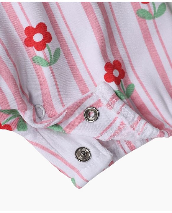 Babyhug 100% Cotton Knit Half Sleeves Floral & Bow Printed Rompers Pack Of 2 - Multi Color