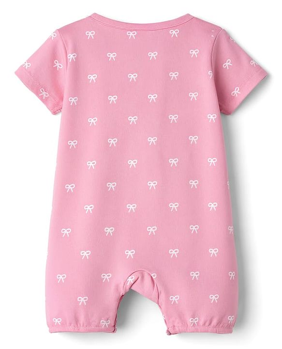 Babyhug 100% Cotton Knit Half Sleeves Floral & Bow Printed Rompers Pack Of 2 - Multi Color