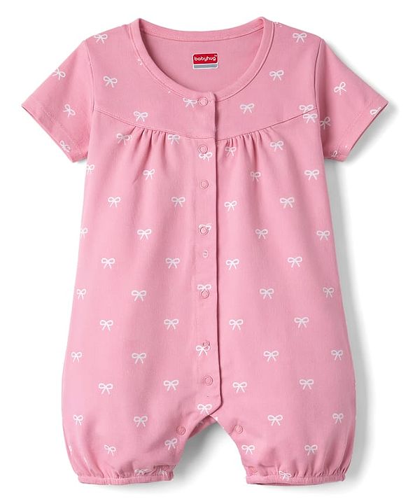 Babyhug 100% Cotton Knit Half Sleeves Floral & Bow Printed Rompers Pack Of 2 - Multi Color