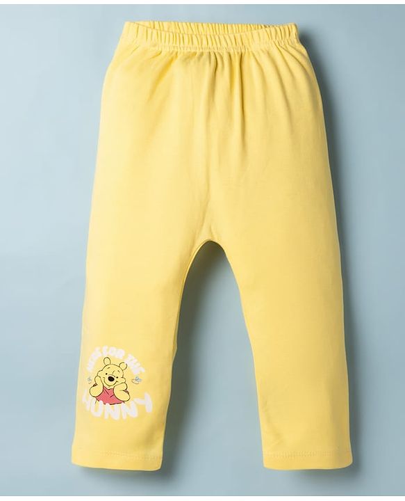 Babyhug Disney Interlock Knit Full Length Striped Diaper Legging With Winnie the Pooh Graphic Pack of 2 - Yellow & White