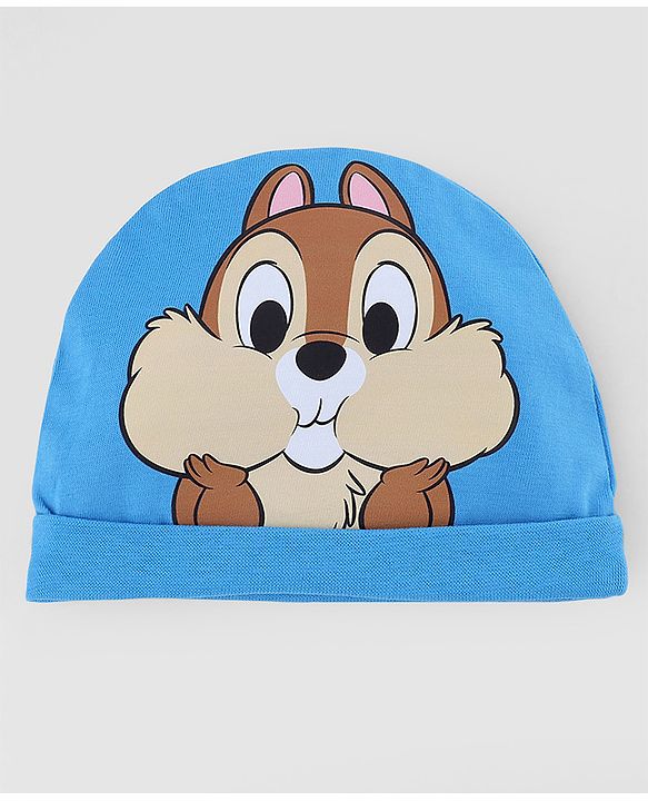 Babyhug Disney 100% Cotton Interlock Knit Caps Mittens & Booties with Disney Chip Graphic Print Blue - Diameter 16