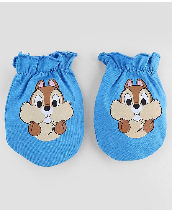 Babyhug Disney 100% Cotton Interlock Knit Caps Mittens & Booties with Disney Chip Graphic Print Blue - Diameter 16