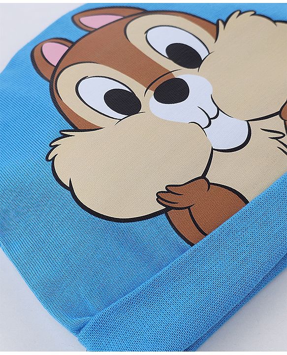 Babyhug Disney 100% Cotton Interlock Knit Caps Mittens & Booties with Disney Chip Graphic Print Blue - Diameter 16