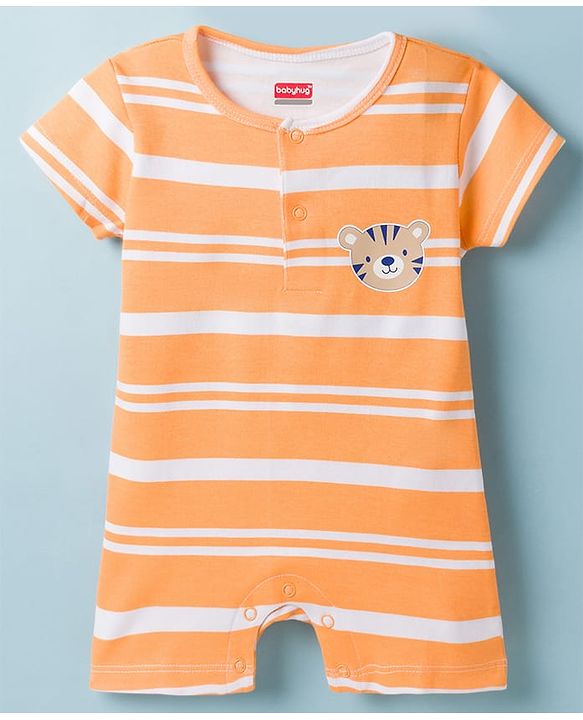 Babyhug 100% Cotton Interlock Knit Half Sleeves Romper With Animal Print Pack of 2 - Multicolor