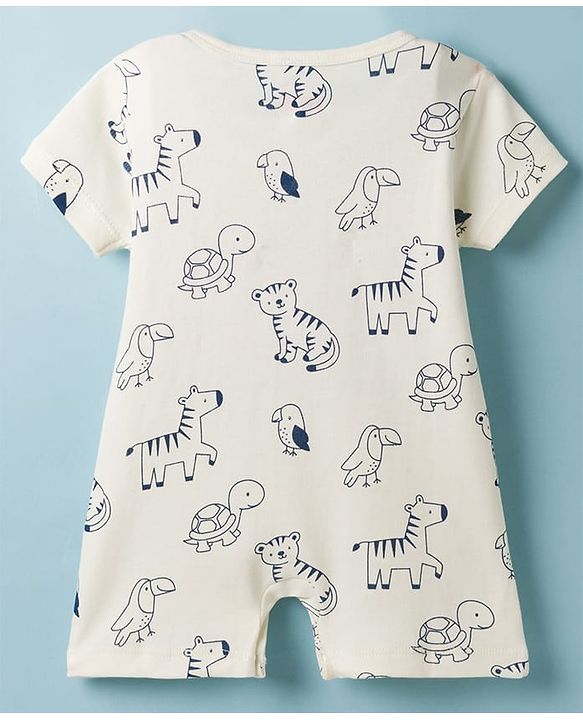Babyhug 100% Cotton Interlock Knit Half Sleeves Romper With Animal Print Pack of 2 - Multicolor