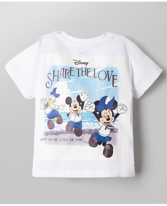 Babyhug Disney Single Jersey Knit Half Sleeves T-shirt and Jeans With Front and Back Minnie and Daisy Graphics - White & Blue