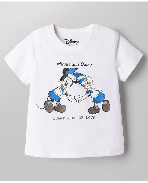 Babyhug Disney Single Jersey Knit Half Sleeves T-shirt and Jeans With Front and Back Minnie and Daisy Graphics - White & Blue