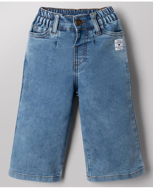 Babyhug Disney Single Jersey Knit Half Sleeves T-shirt and Jeans With Front and Back Minnie and Daisy Graphics - White & Blue