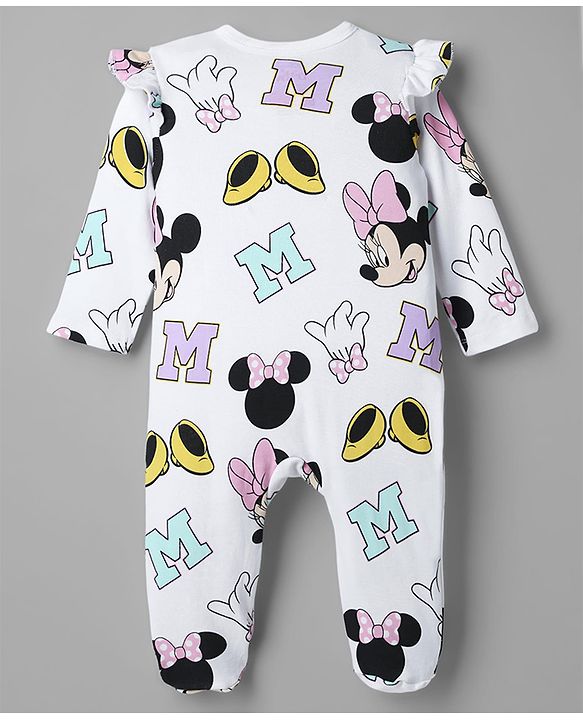 Babyhug Interlock Knit Full Sleeves Sleep Suit with Minnie & Friends Pack of 2 - White & Sea Green