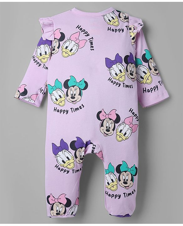 Babyhug Interlock Knit Full Sleeves Sleep Suit with Minnie & Friends Pack of 2 - Plum & Yellow