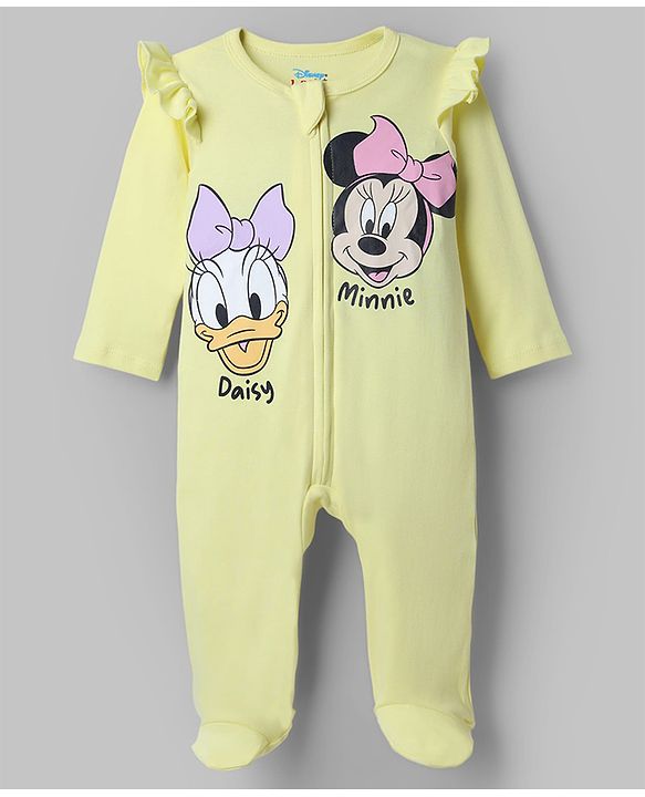 Babyhug Interlock Knit Full Sleeves Sleep Suit with Minnie & Friends Pack of 2 - Plum & Yellow