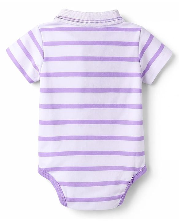 Babyhug 100% Cotton Knit Half Sleeves Striped Onesie with Giraffe Print - Multicolor