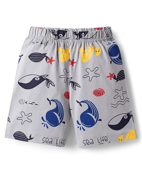 Babyhug Cotton Knit Half Sleeves T-Shirt & Shorts Night Suit With Shark Print - Blue